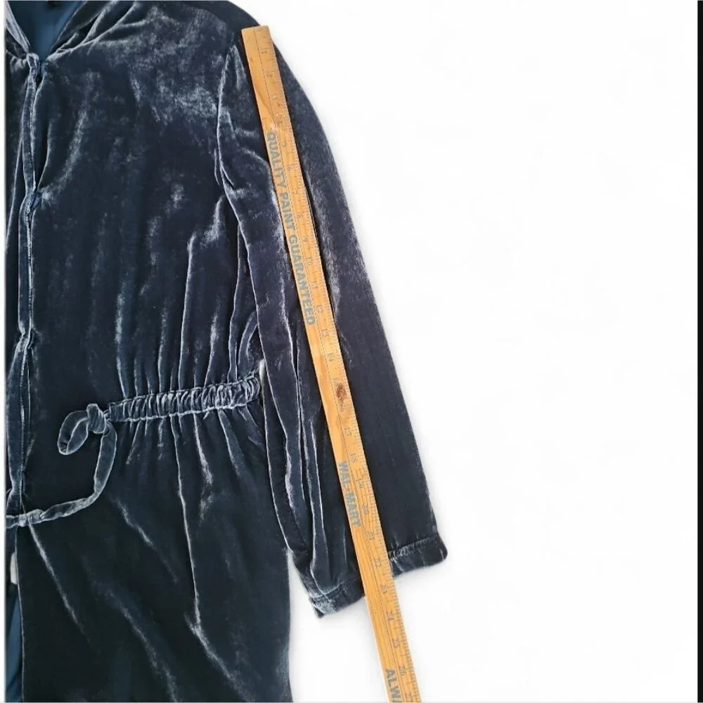 J. Jill Silk Blend Velvet Hooded Jacket Sz L Teal Statement Layer Jewel Tone - Picture 11 of 16